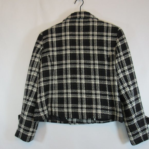 Worthington Black Plaid Double Breasted Pea Coat Jacket Petite L NEW - Picture 7 of 8